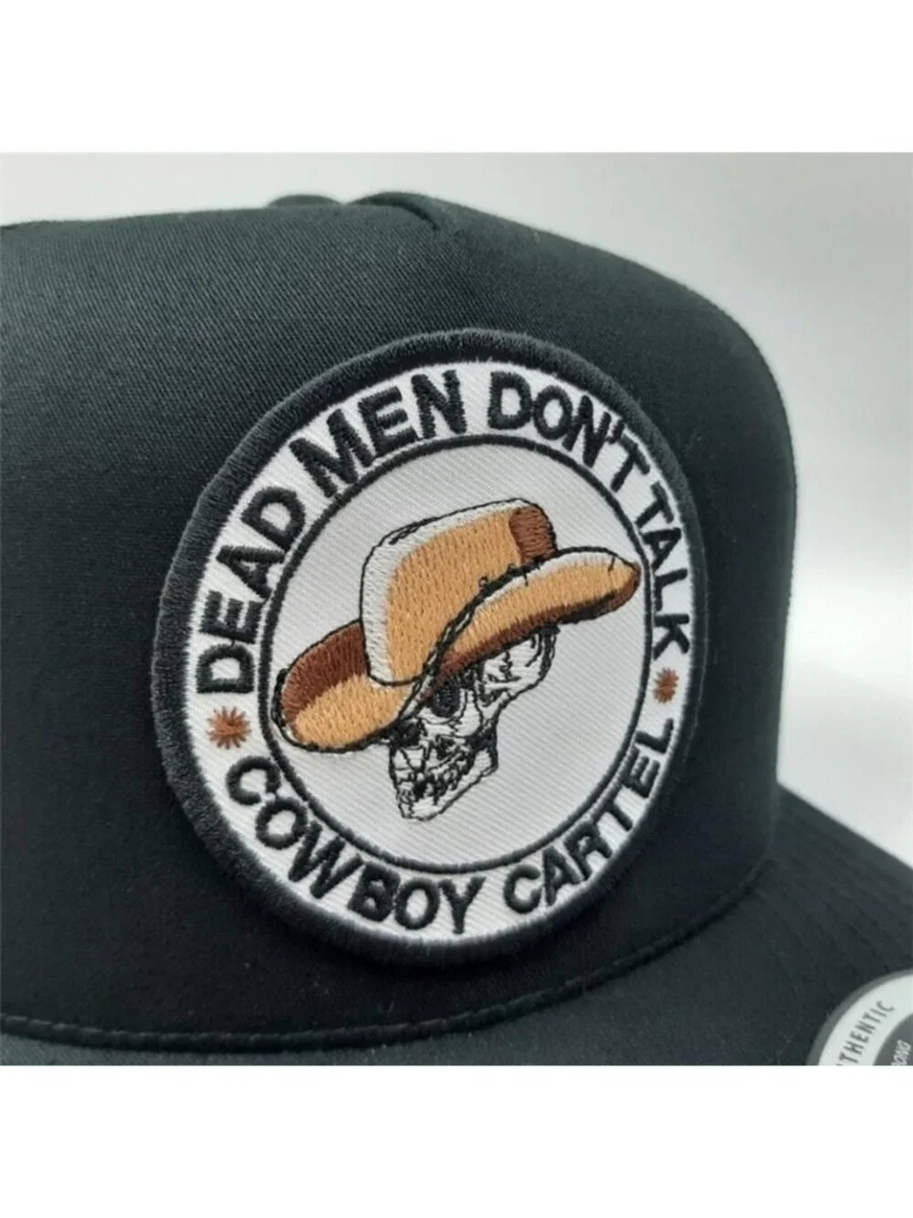 Cowboy Cartel Skull Embroidered Patch Black Flat Bill Yupoong Snapback Hat Retro